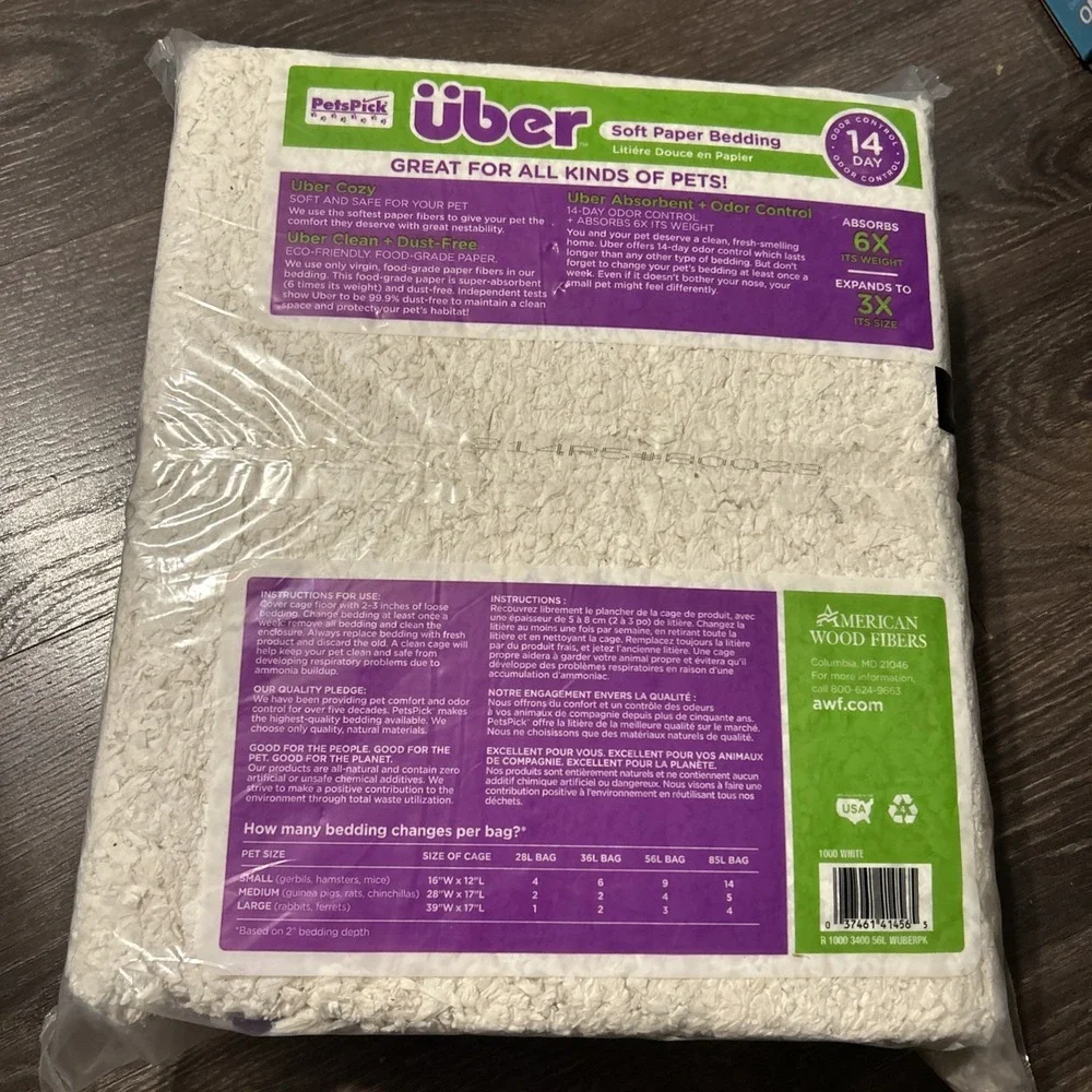 PetsPick Uber Soft Paper Pet Bedding for Small Animals, White 56L